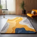 Abstract Yellow River Design Rectangular Shape Premium Hand Tufted Colorful Woolen Area Rug
