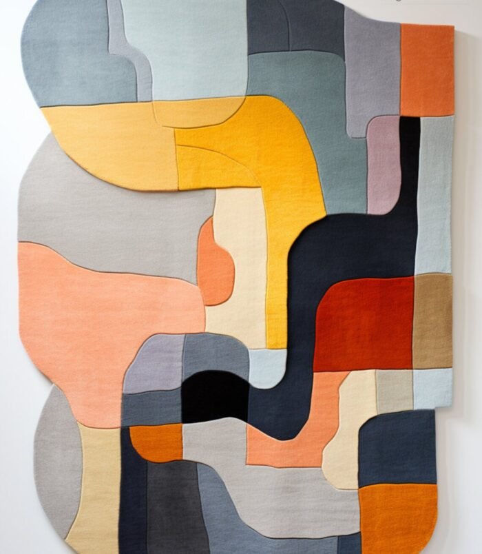 Modern Abstract Irregular Shape Vibrant Premium Hand Tufted Colorful Woolen Area Rug
