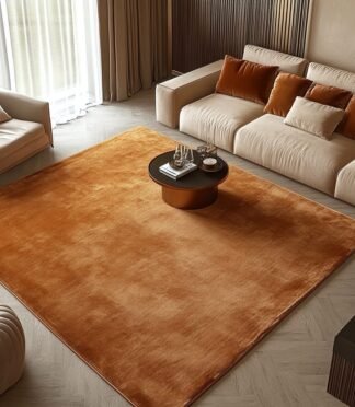 Luxury orange velvet area rug with ultra-soft texture, designed for elegant and modern interiors.