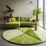 Luxurious round green gradient area rug with nature-inspired design, perfect for modern and minimalist interiors.