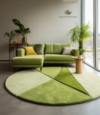 Luxurious round green gradient area rug with nature-inspired design, perfect for modern and minimalist interiors.