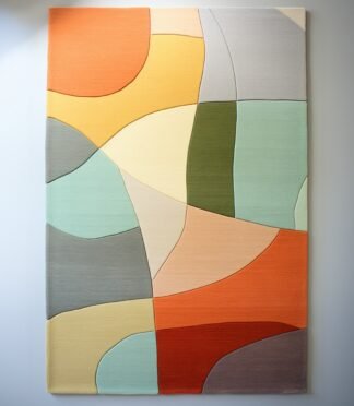 Modern abstract area rug with warm earthy tones and organic patterns, ideal for contemporary interiors.