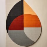 Contemporary abstract semi-circular area rug in warm earthy tones, ideal for modern and minimalist interiors.