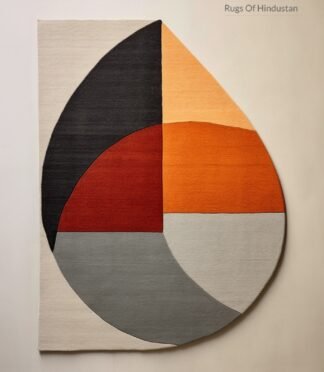 Contemporary abstract semi-circular area rug in warm earthy tones, ideal for modern and minimalist interiors.