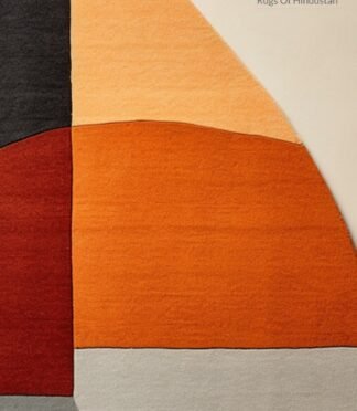 Contemporary abstract semi-circular area rug in warm earthy tones, ideal for modern and minimalist interiors.