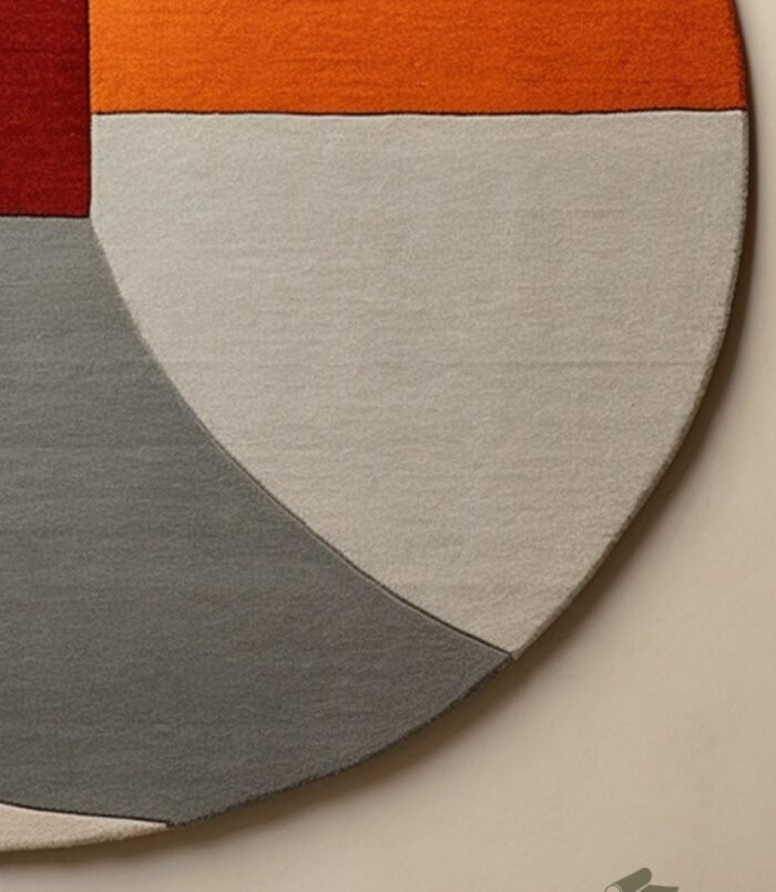 Contemporary abstract semi-circular area rug in warm earthy tones, ideal for modern and minimalist interiors.