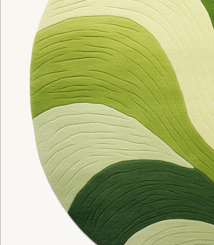 Modern green wave pattern area rug featuring vibrant shades of green, perfect for nature-inspired interiors.