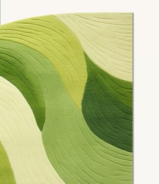 Modern green wave pattern area rug featuring vibrant shades of green, perfect for nature-inspired interiors.