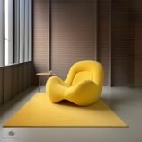 Minimalist yellow rug in a modern living room with a soft plush texture and contemporary design.