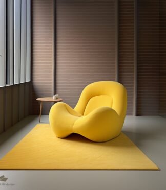 Minimalist yellow rug in a modern living room with a soft plush texture and contemporary design.