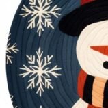 round wool rug with snowman and snowflakes for Christmas decor