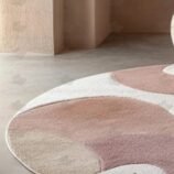 pastel abstract round wool rug in pink beige ivory handmade