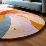 Handmade Abstract Round Wool Rug – Vibrant Modern Carpet for Home Decor