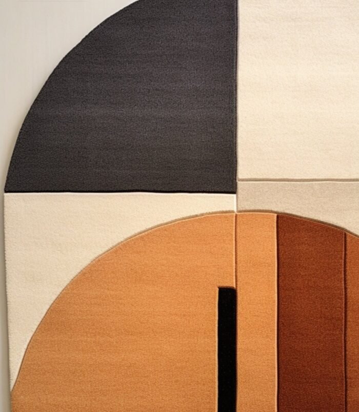Modern Geometric Wool Rug – Handmade Abstract Area Rug in Beige, Brown, Black & Gray – Contemporary Minimalist Carpet for Living Room & Bedroom