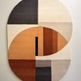 Modern Geometric Wool Rug – Handmade Abstract Area Rug in Beige, Brown, Black & Gray – Contemporary Minimalist Carpet for Living Room & Bedroom
