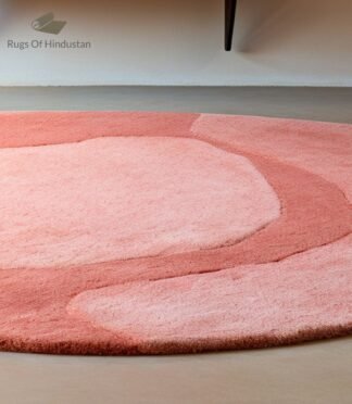 Handmade Peach Pink Wool Rug – Modern Round Carpet for Home Decor