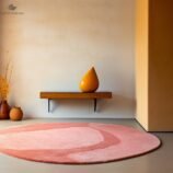 Handmade Peach Pink Wool Rug – Modern Round Carpet for Home Decor