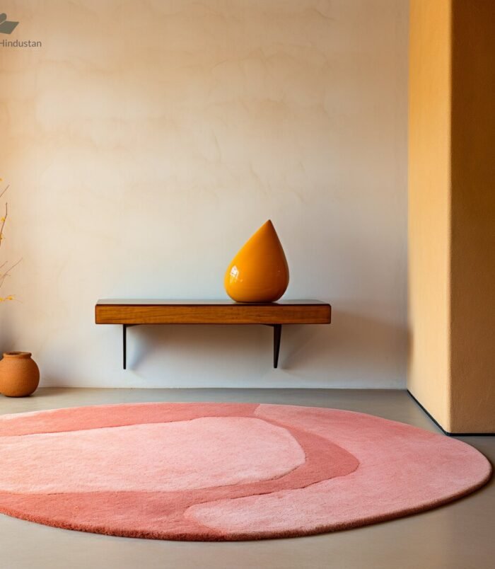 Handmade Peach Pink Wool Rug – Modern Round Carpet for Home Decor