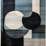 Abstract blue and black rug featuring bold geometric patterns for a contemporary interior.