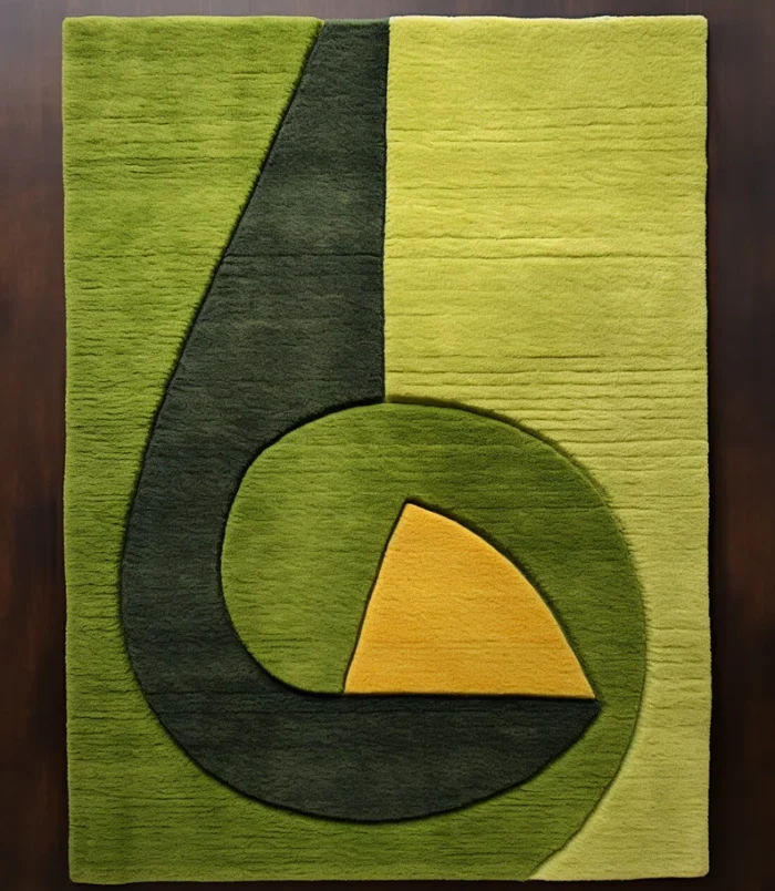 Modern geometric hand-tufted green wool area rug with abstract design for contemporary home décor.