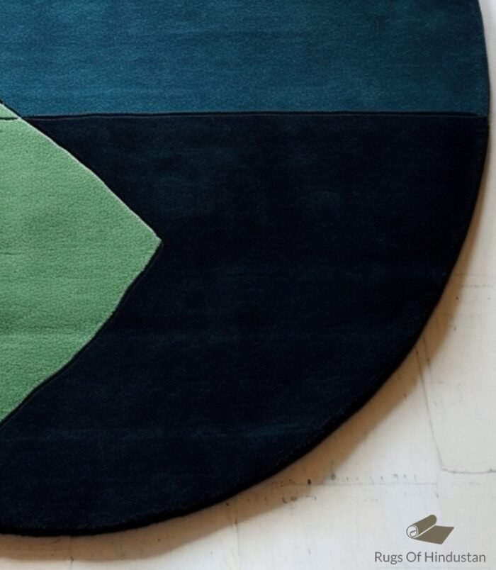 A luxurious geometric wool rug with a modern abstract design featuring neutral and bold accents for contemporary interiors.