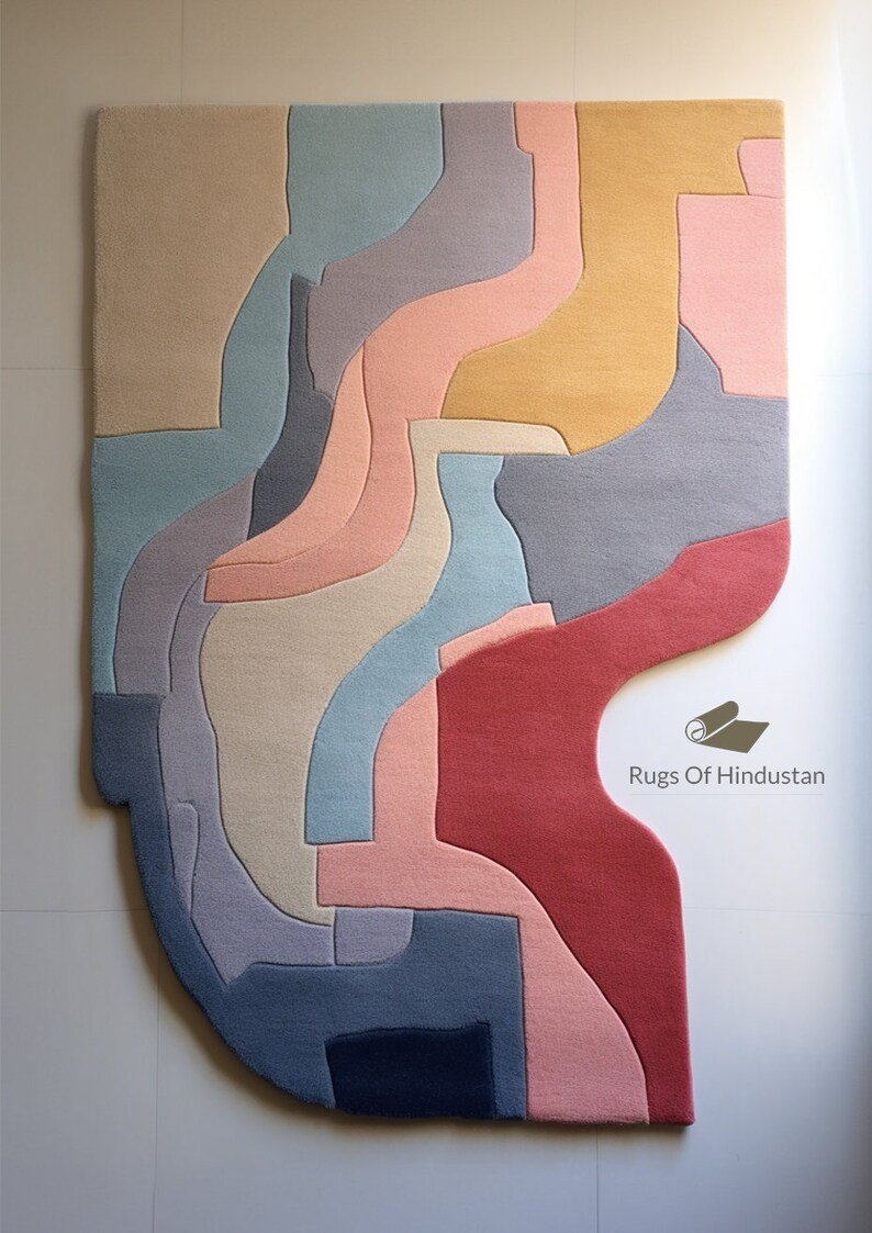 Modern Abstract Wool Rug – Handmade Layered Geometric Carpet for ...