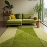 geometric green wool rug in modern living room