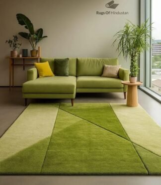 geometric green wool rug in modern living room