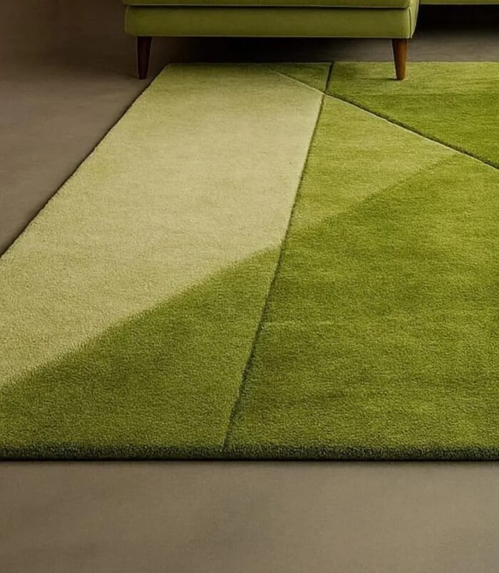 geometric green wool rug in modern living room